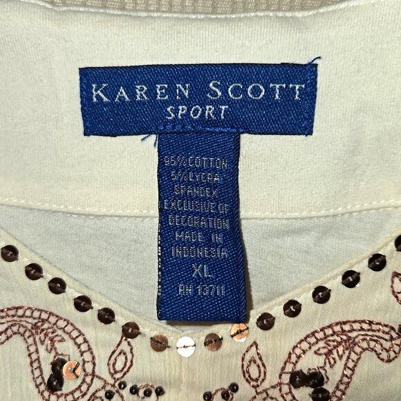 NWT Karen Scott Embroidered V-Neck Top | Size XL 0089 - Picture 7 of 9